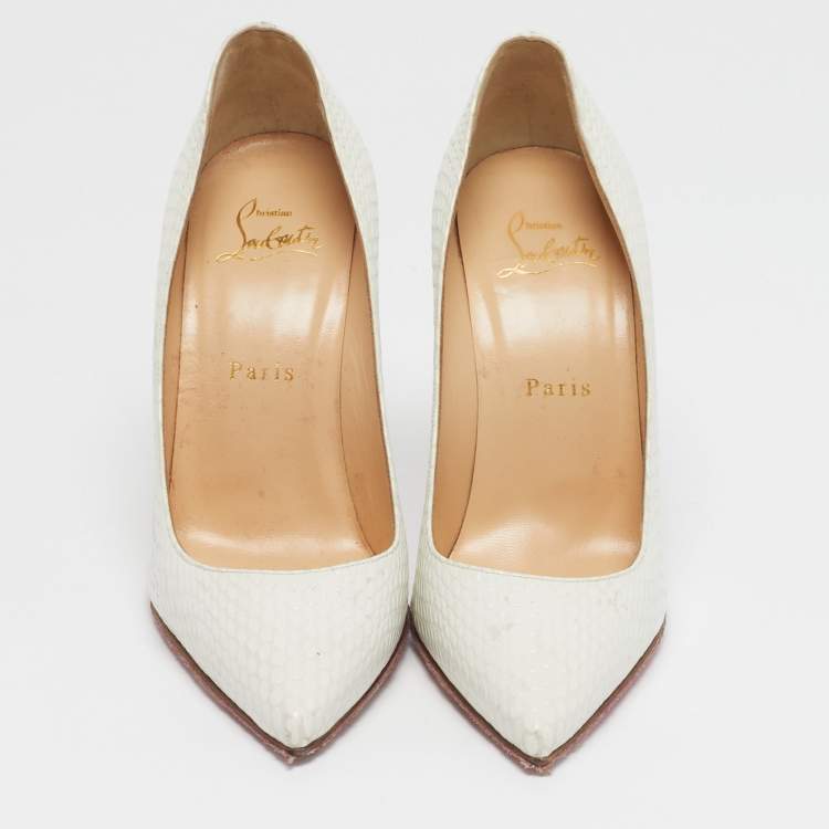 Pre Owned Christian Louboutin So Kate Size 37 White Python Embossed Leather Pumps
