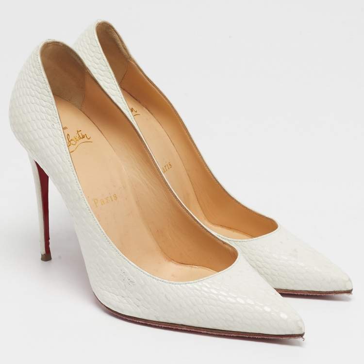 Pre Owned Christian Louboutin So Kate Size 37 White Python Embossed Leather Pumps