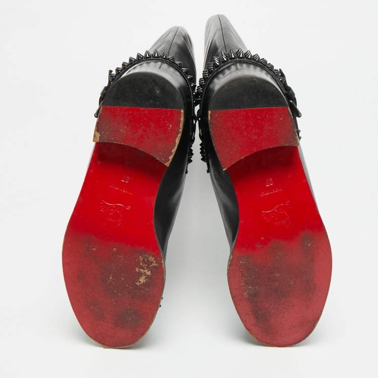 Pre Owned Christian Louboutin Egoutina Size 37 Black Leather Spike Toe Knee Boots 