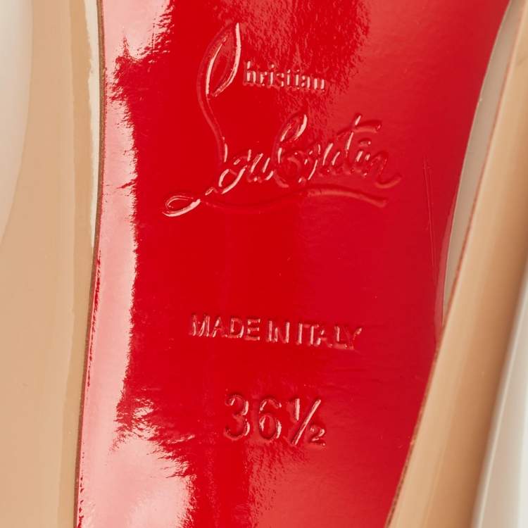 Pre Owned Christian Louboutin Bareta Size 36.5 Beige Patent Leather and Mesh Pumps