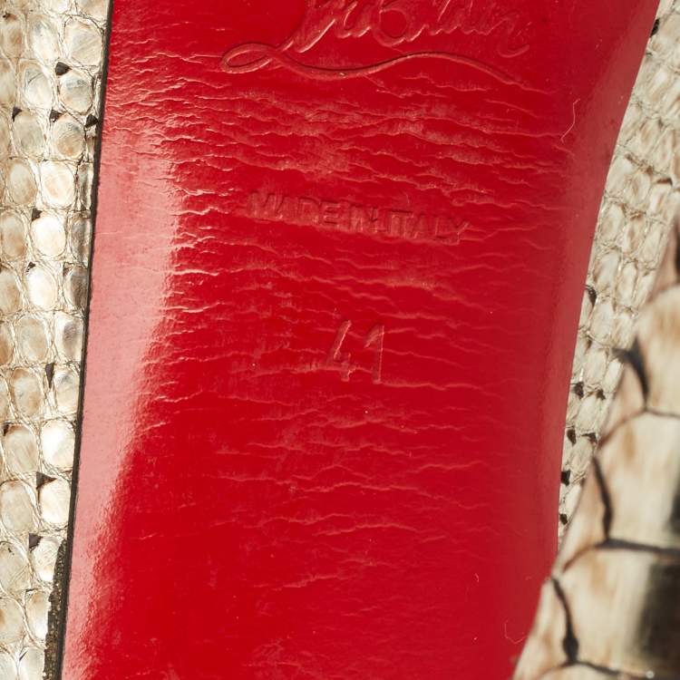 Pre Owned Christian Louboutin Lady Peep Size 41 Silver Python Leather Peep Toe Pumps
