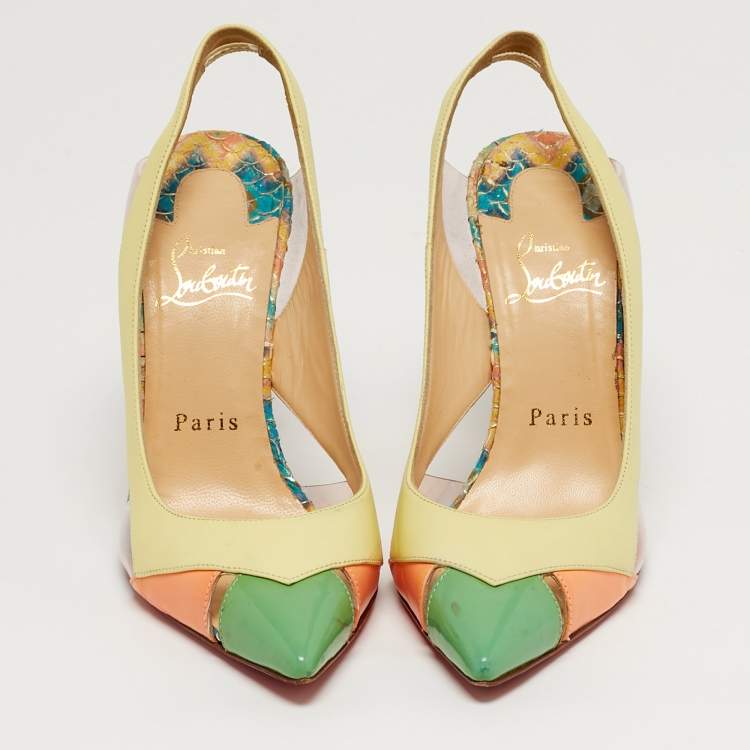 Pre Owned Christian Louboutin Air Chance Size 36.5 Multicolor Leather and PVC Sllingback Pumps