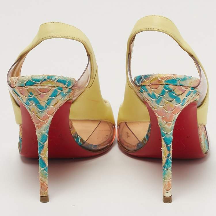 Pre Owned Christian Louboutin Air Chance Size 36.5 Multicolor Leather and PVC Sllingback Pumps