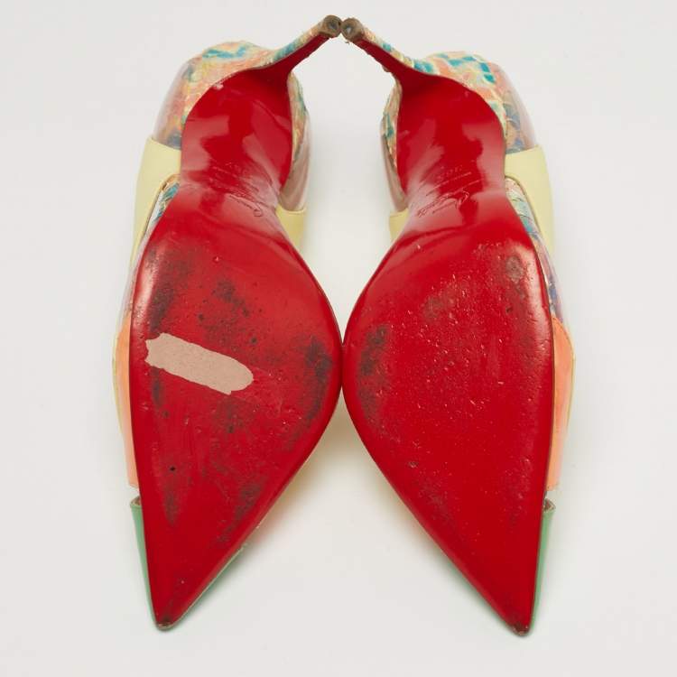 Pre Owned Christian Louboutin Air Chance Size 36.5 Multicolor Leather and PVC Sllingback Pumps