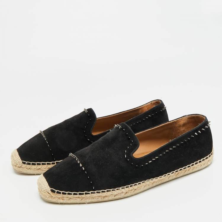 Pre Owned Christian Louboutin Spike Size 43 Black Suede Espadrille Loafers