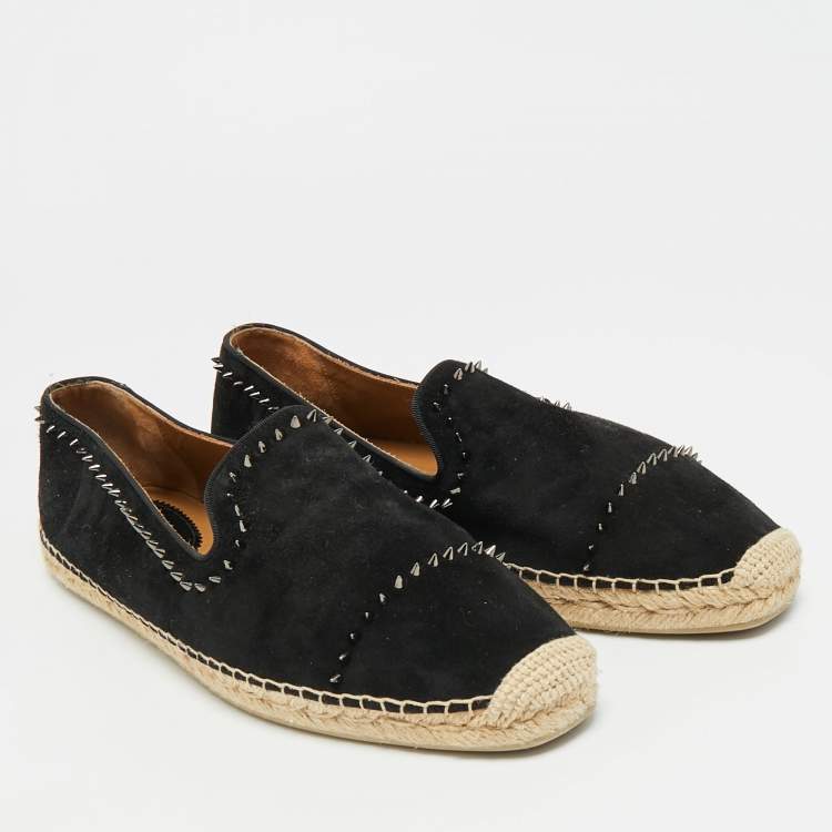 Pre Owned Christian Louboutin Spike Size 43 Black Suede Espadrille Loafers