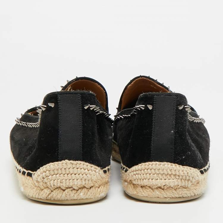 Pre Owned Christian Louboutin Spike Size 43 Black Suede Espadrille Loafers