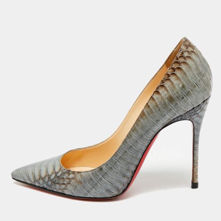 Pre Owned Christian Louboutin So Kate Size 36.5 Grey Python Leather Pumps