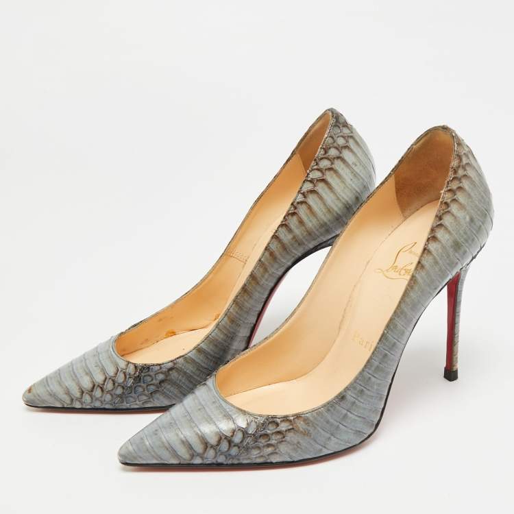 Pre Owned Christian Louboutin So Kate Size 36.5 Grey Python Leather Pumps