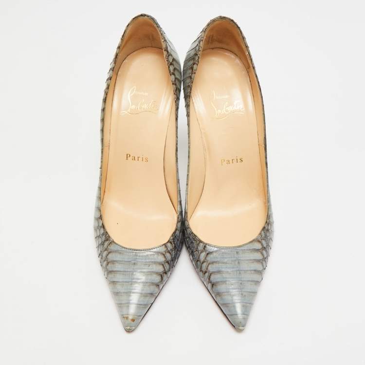 Pre Owned Christian Louboutin So Kate Size 36.5 Grey Python Leather Pumps