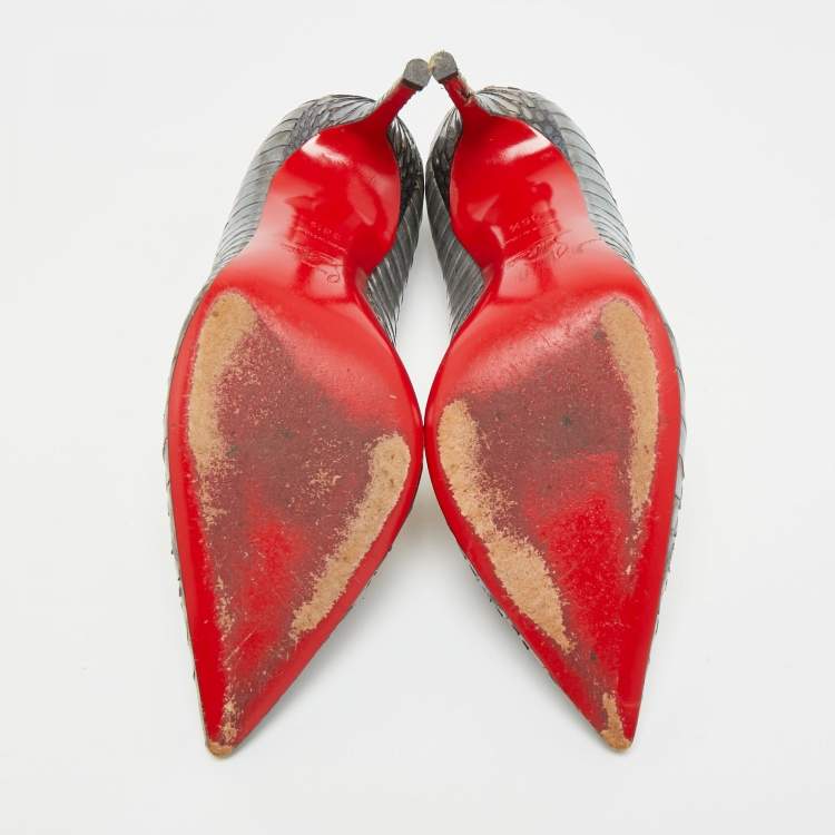 Pre Owned Christian Louboutin So Kate Size 36.5 Grey Python Leather Pumps