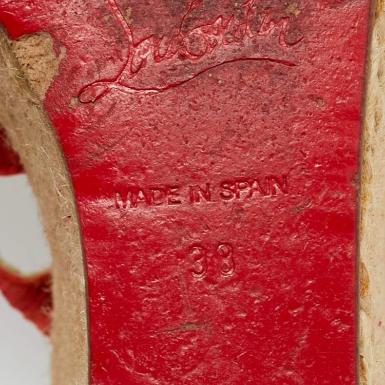 Pre Owned Christian Louboutin Delfin Size 38 Orange Fabric Wedge Sandals