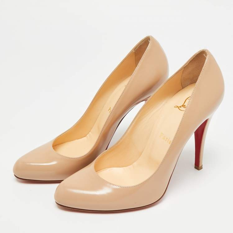 Pre Owned Christian Louboutin Simple Size 38.5 Beige Leather Pumps
