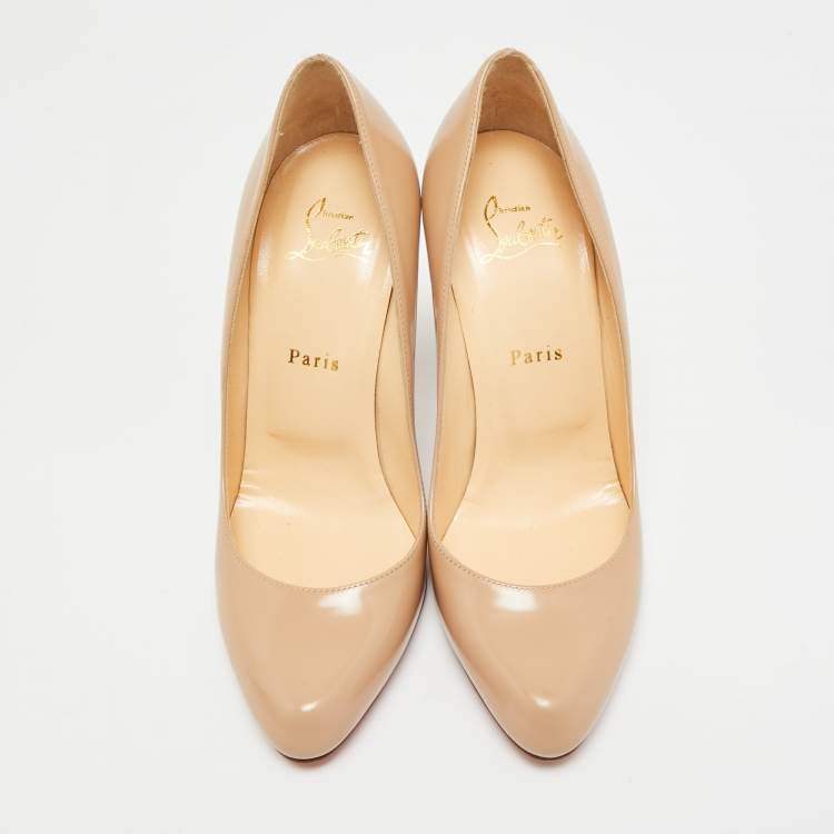 Pre Owned Christian Louboutin Simple Size 38.5 Beige Leather Pumps