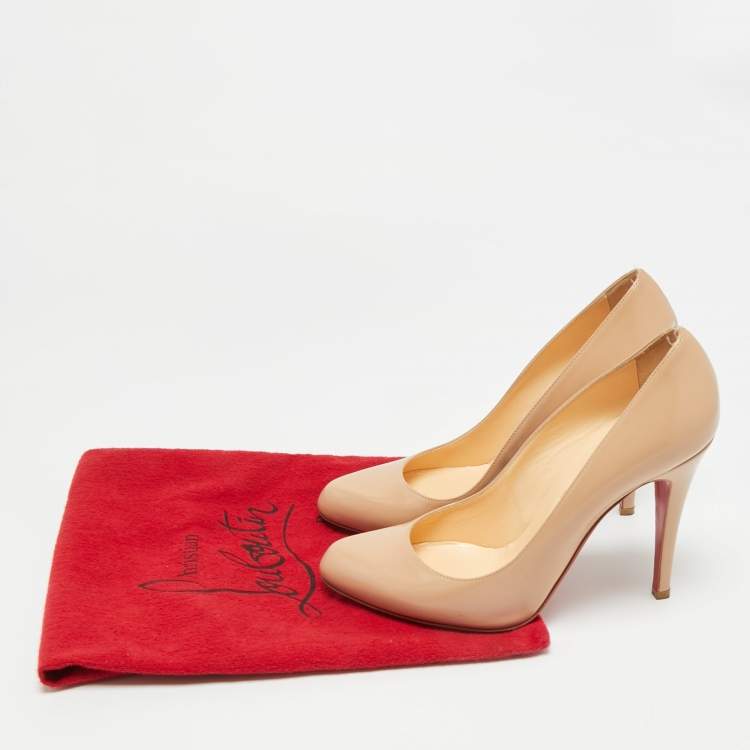 Pre Owned Christian Louboutin Simple Size 38.5 Beige Leather Pumps