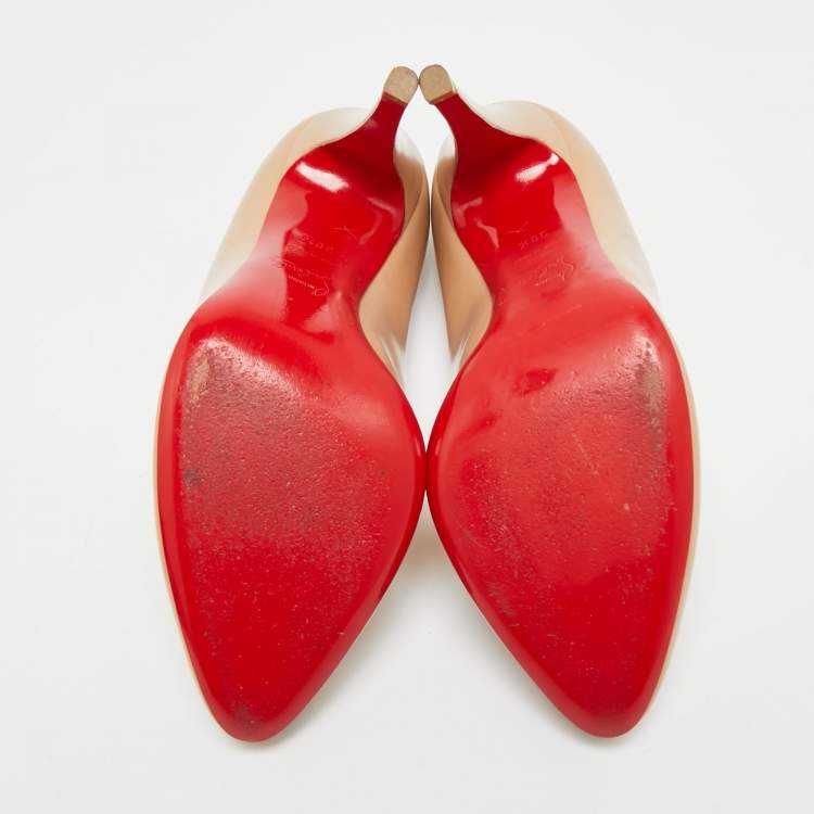 Pre Owned Christian Louboutin Simple Size 38.5 Beige Leather Pumps