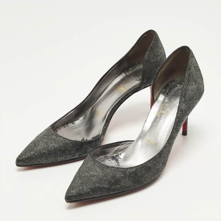 Pre Owned Christian Louboutin Iriza Size 38 Black Glitter D'orsay Pumps