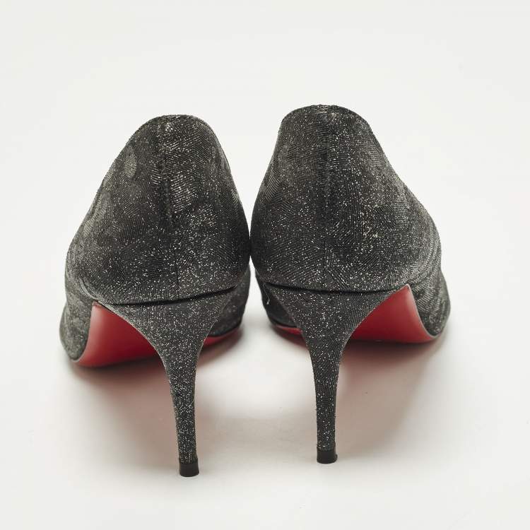 Pre Owned Christian Louboutin Iriza Size 38 Black Glitter D'orsay Pumps