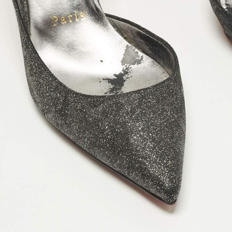 Pre Owned Christian Louboutin Iriza Size 38 Black Glitter D'orsay Pumps