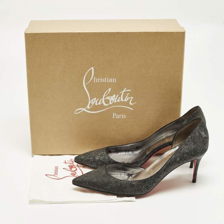 Pre Owned Christian Louboutin Iriza Size 38 Black Glitter D'orsay Pumps