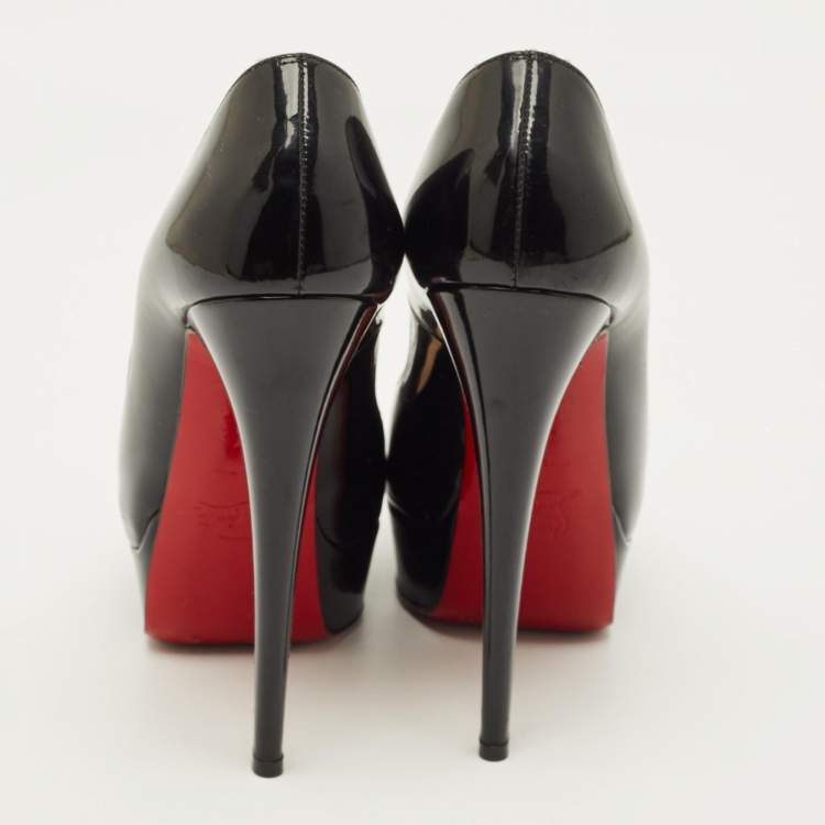 Pre Owned Christian Louboutin Lady Peep Size 37 Black Patent Leather Platform Pumps