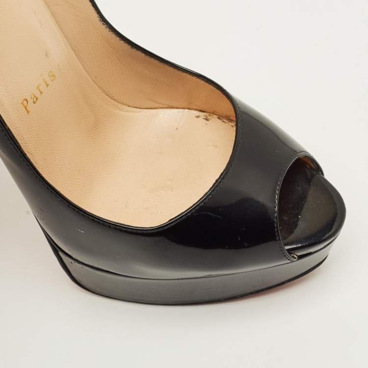 Pre Owned Christian Louboutin Lady Peep Size 37 Black Patent Leather Platform Pumps