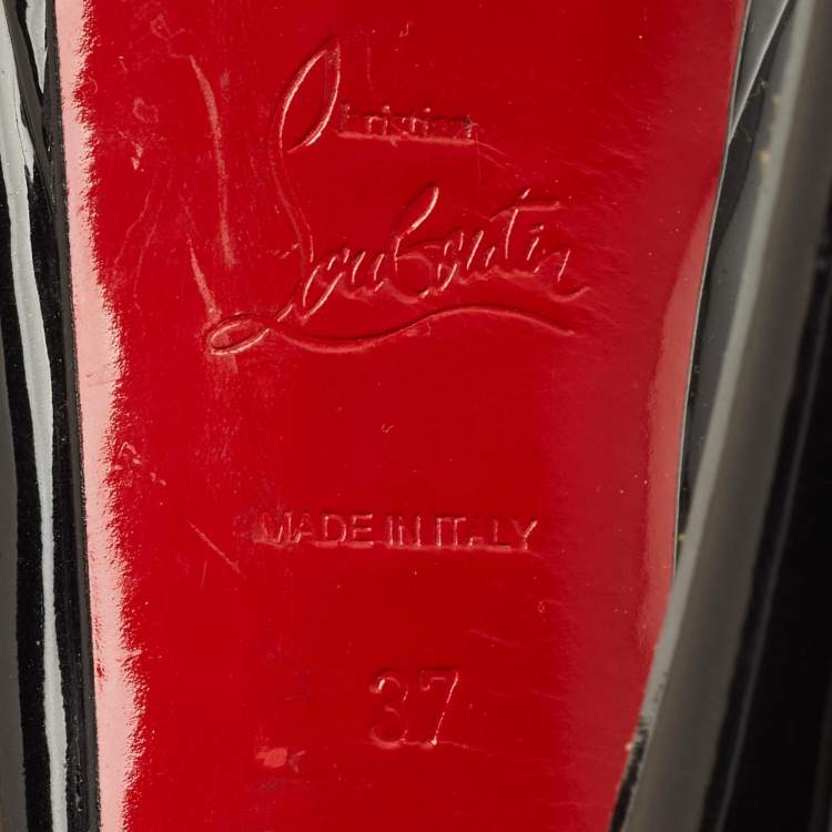 Pre Owned Christian Louboutin Lady Peep Size 37 Black Patent Leather Platform Pumps