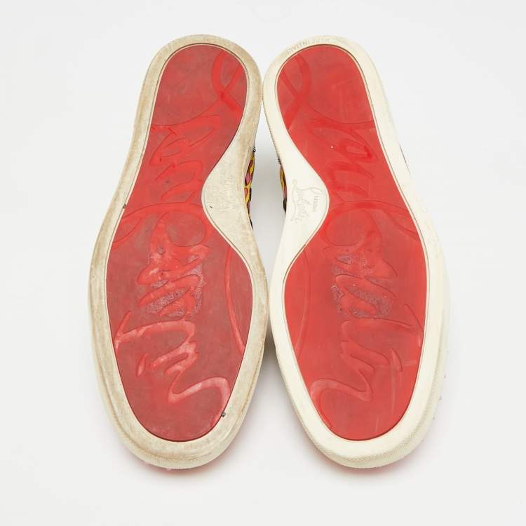 مملوكة مسبقًا Christian Louboutin Louis Junior Spikes Size 38 Multicolor Canvas and Patent Leather Lace Up Sneakers