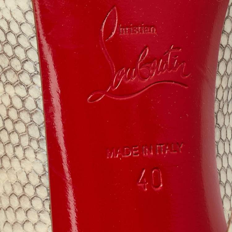 مملوكة مسبقًا Christian Louboutin Private Number Size 40 Cream/Grey Snakeskin Leather Peep Toe Slingback Pumps