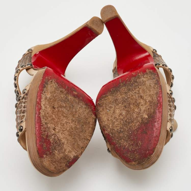 Pre Owned Christian Louboutin Hassaneta Size 38.5 Beige Leather and Suede Platform Sandals