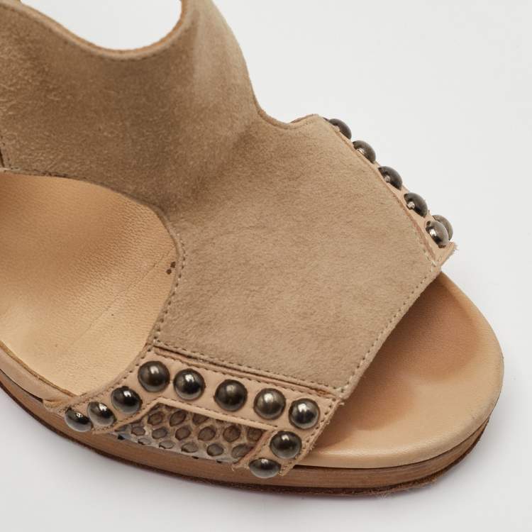 Pre Owned Christian Louboutin Hassaneta Size 38.5 Beige Leather and Suede Platform Sandals