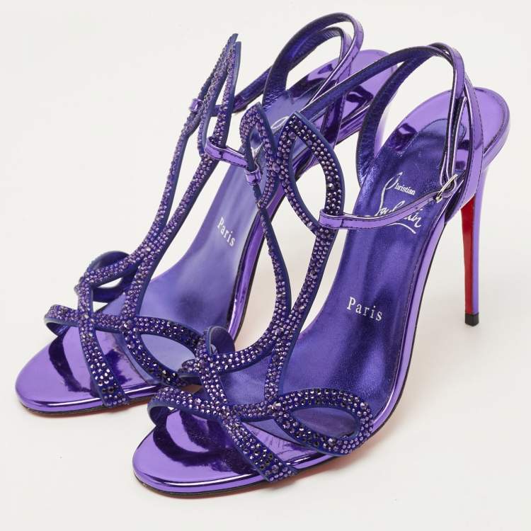 Pre Owned Christian Louboutin Double L Size 39.5 Purple Suede Sandals