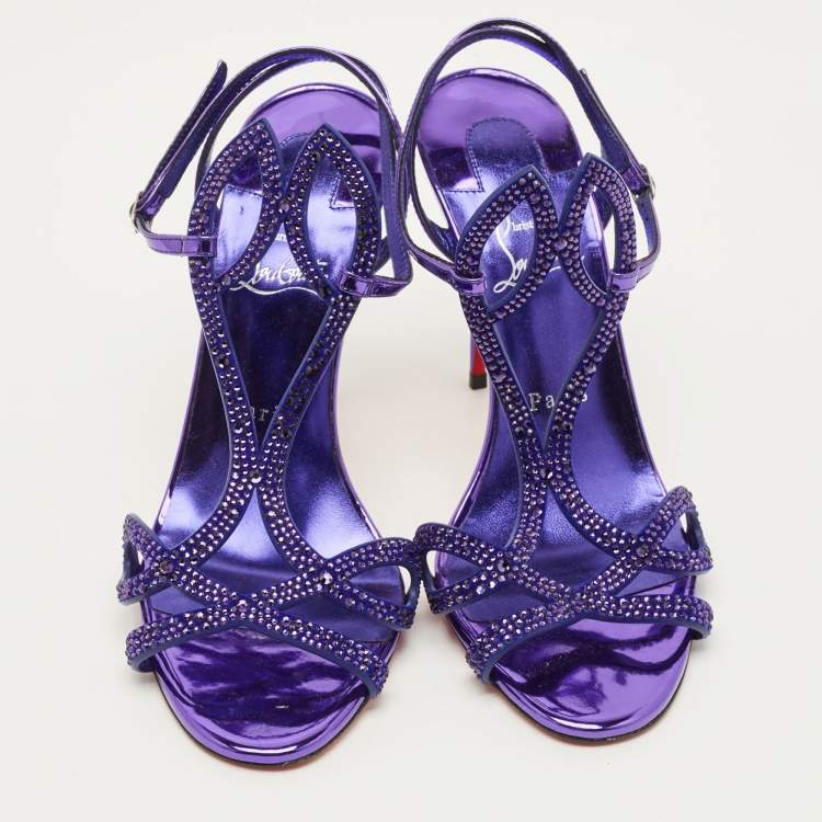 Pre Owned Christian Louboutin Double L Size 39.5 Purple Suede Sandals