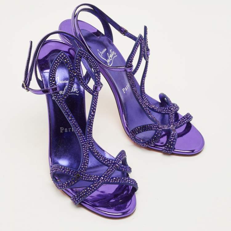 Pre Owned Christian Louboutin Double L Size 39.5 Purple Suede Sandals