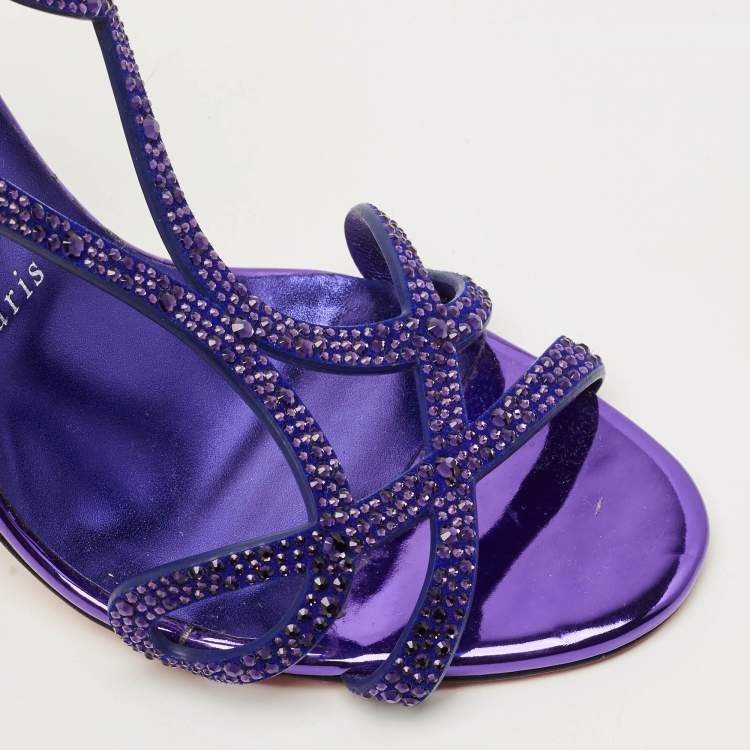 Pre Owned Christian Louboutin Double L Size 39.5 Purple Suede Sandals