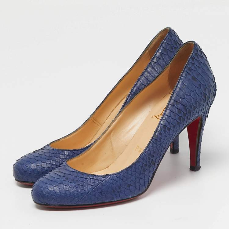 Pre Owned Christian Louboutin New Simple Size 35.5 Navy Blue Python Leather Pumps