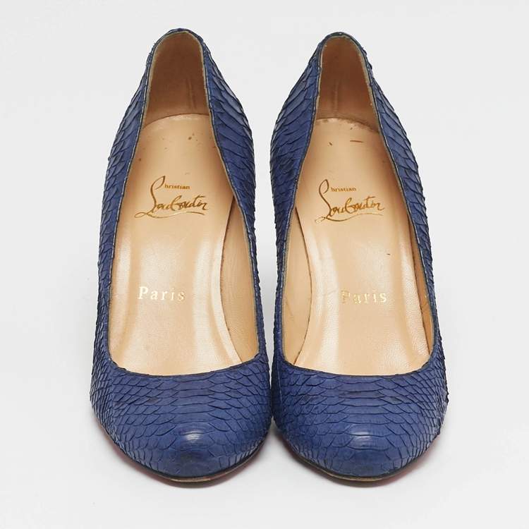Pre Owned Christian Louboutin New Simple Size 35.5 Navy Blue Python Leather Pumps
