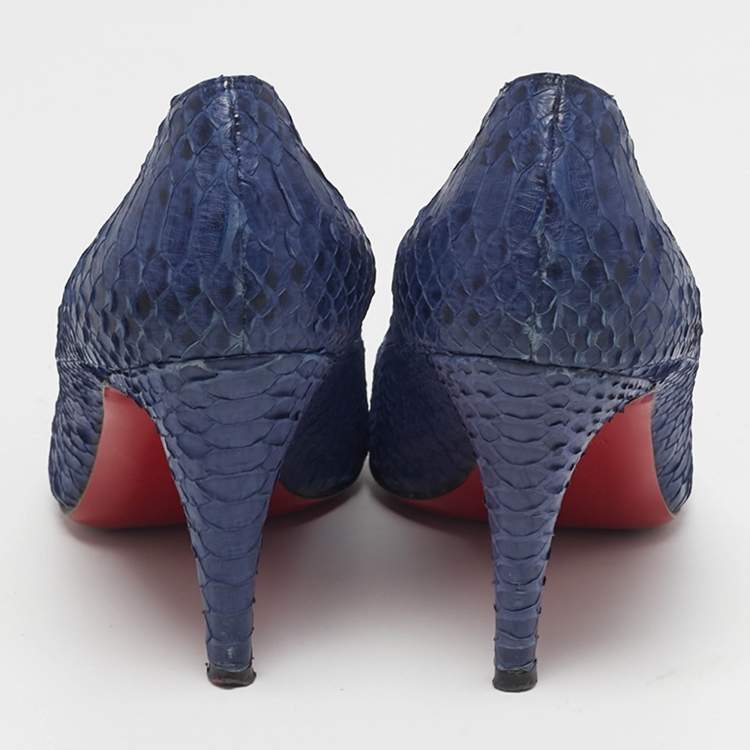 Pre Owned Christian Louboutin New Simple Size 35.5 Navy Blue Python Leather Pumps