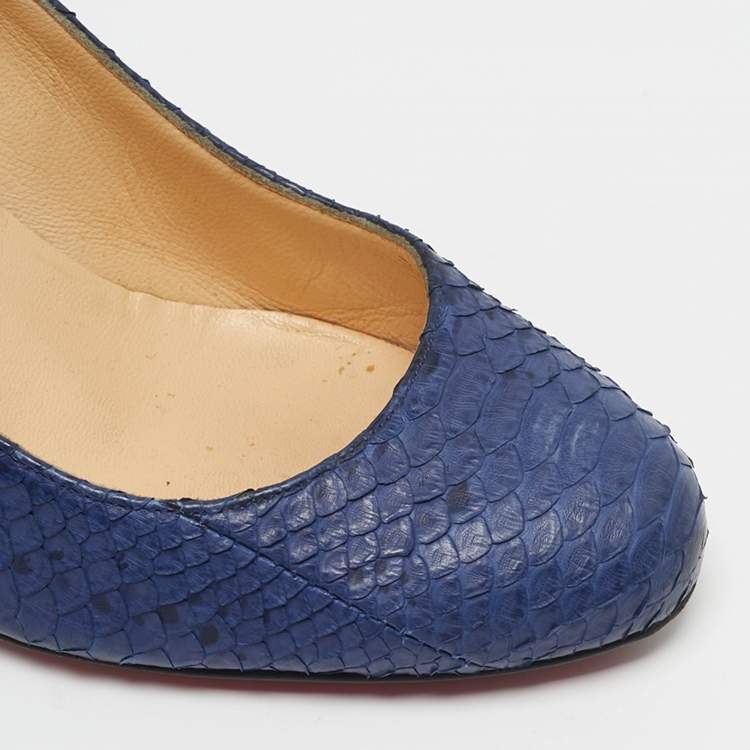 Pre Owned Christian Louboutin New Simple Size 35.5 Navy Blue Python Leather Pumps