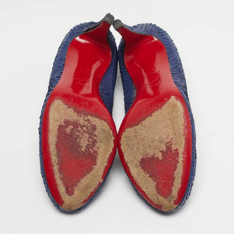 Pre Owned Christian Louboutin New Simple Size 35.5 Navy Blue Python Leather Pumps