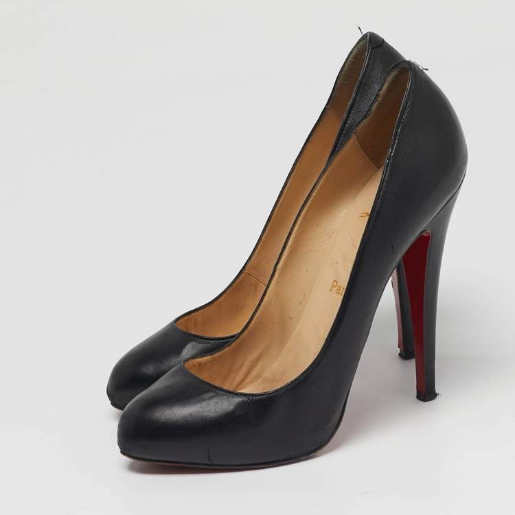 Pre Owned Christian Louboutin Black Leather Feticha Platform Round Toe Pumps Size 39