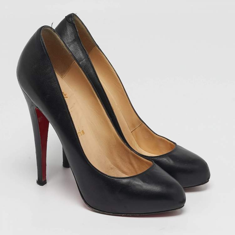 Pre Owned Christian Louboutin Black Leather Feticha Platform Round Toe Pumps Size 39