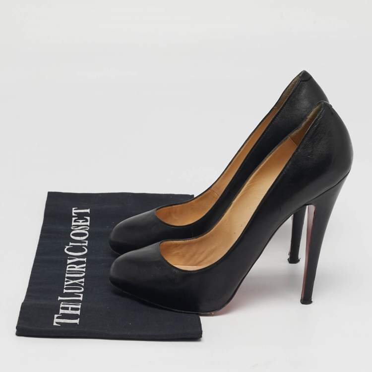 Pre Owned Christian Louboutin Black Leather Feticha Platform Round Toe Pumps Size 39