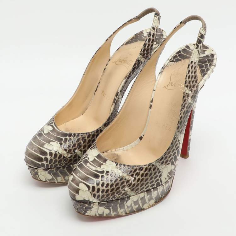 Pre Owned Christian Louboutin Bianca Size 37 Two Tone Python Leather Slingback Platform Sandals 