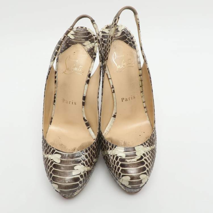 Pre Owned Christian Louboutin Bianca Size 37 Two Tone Python Leather Slingback Platform Sandals 