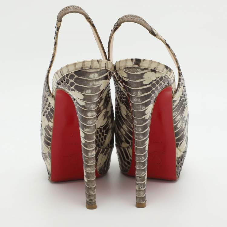 Pre Owned Christian Louboutin Bianca Size 37 Two Tone Python Leather Slingback Platform Sandals 