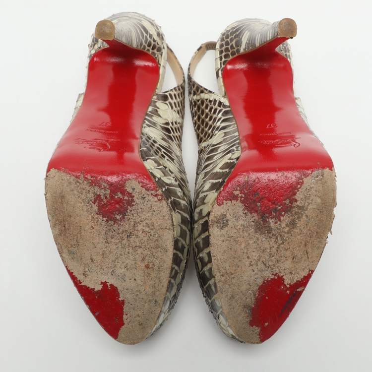 Pre Owned Christian Louboutin Bianca Size 37 Two Tone Python Leather Slingback Platform Sandals 