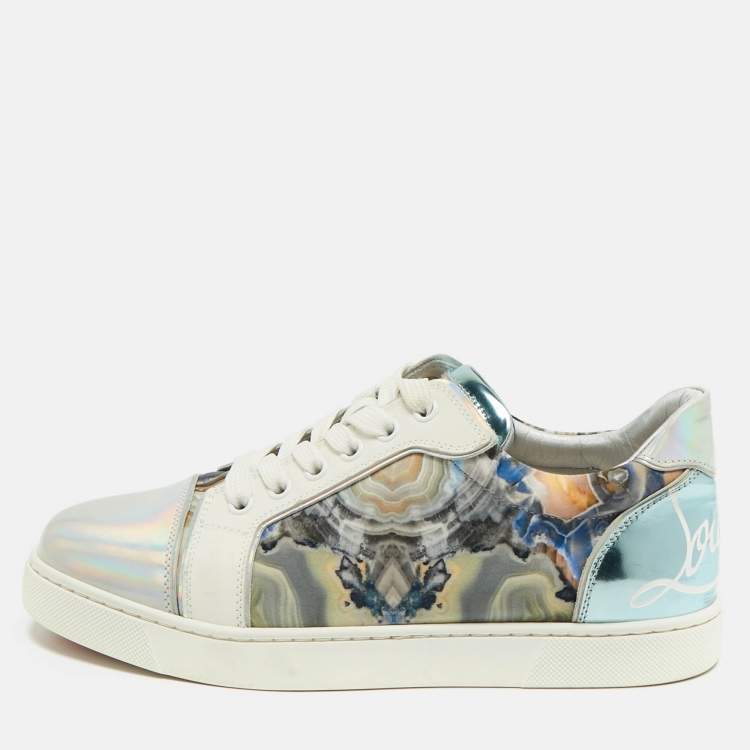 Pre Owned Christian Louboutin Fun Vieira Size 38.5 Multicolor Fabric and Iridescent Leather Low Top Sneakers