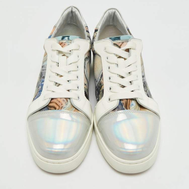 Pre Owned Christian Louboutin Fun Vieira Size 38.5 Multicolor Fabric and Iridescent Leather Low Top Sneakers