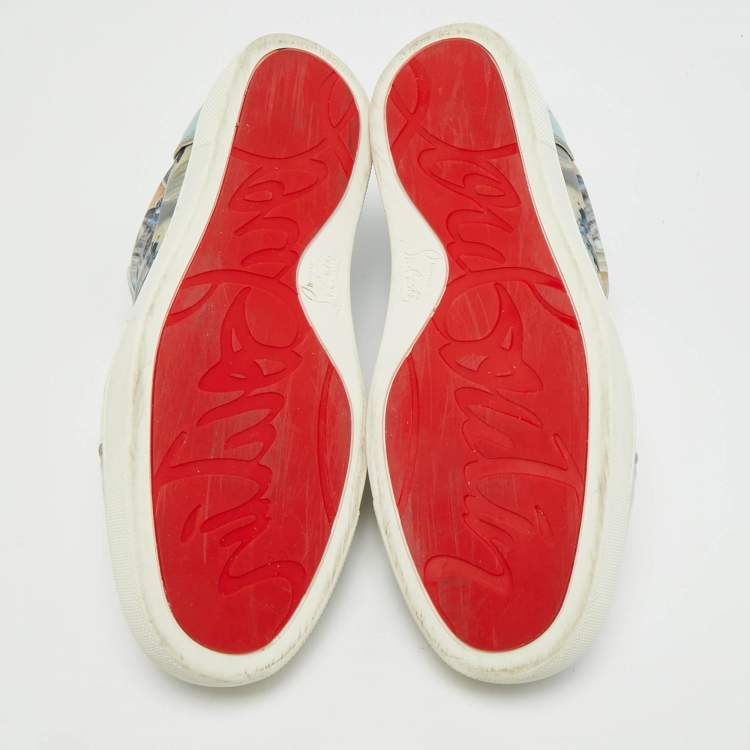 Pre Owned Christian Louboutin Fun Vieira Size 38.5 Multicolor Fabric and Iridescent Leather Low Top Sneakers